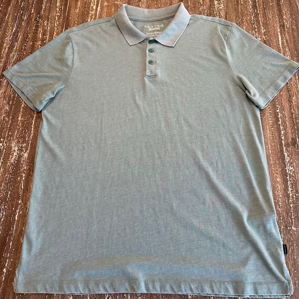 Lucky Brand Venice Burnout Distressed Polo Vintage Green Mens Size L